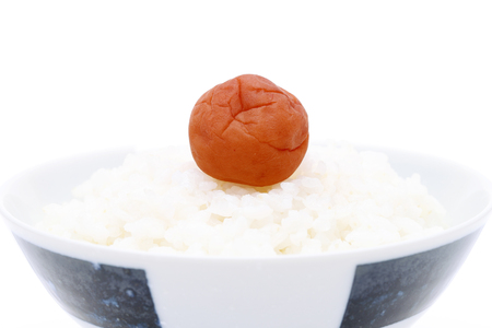 Japanes food, Umeboshi pickled salt plum on white riceの写真素材