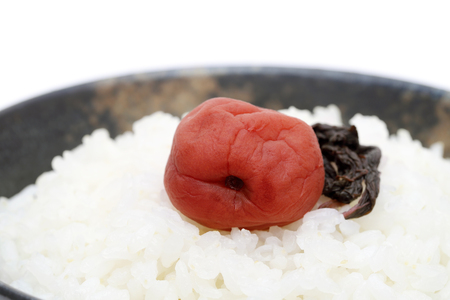 Japanese food, Umeboshi pickled salt plum on white riceの写真素材