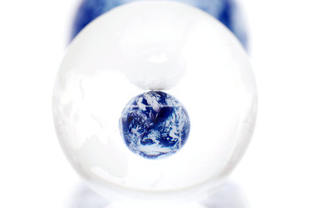 glass globe ball on a black background, Abstract photo with glass and reflection.