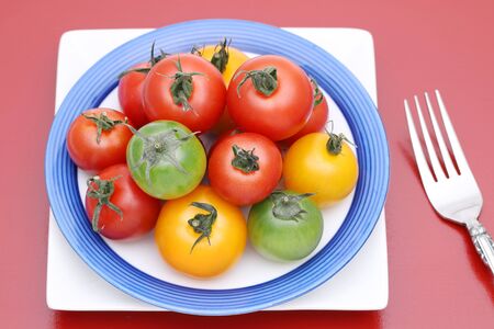 colorful tomato on a plateの写真素材