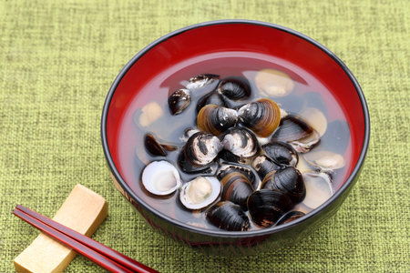 Japanese food, Osuimono soup of shijimiの写真素材