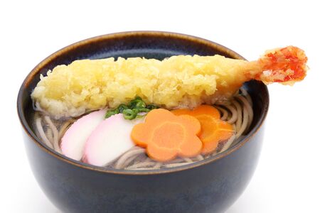 Japanese Tenpura soba noodles in a bowlの写真素材