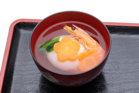 Japanese food, Zoni soup of mochi and ebiの写真素材
