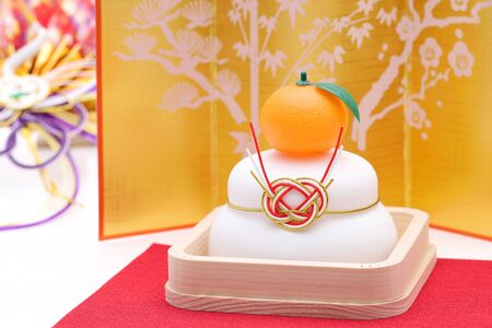 Japanese new year decoration Kagamimochi made from riceの写真素材