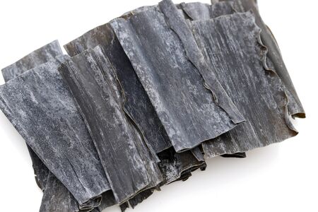 Japanese food konbu kelp on white backgroundの写真素材