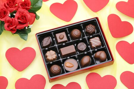 Box of assorted chocolate with heart for Japanese Valentines dayの写真素材