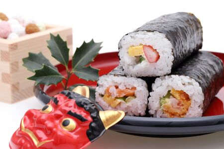Japanese Setsubun event, Masks of demon and sushiの写真素材