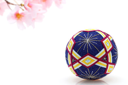 Japanese traditional colorful temari ball on a white backgrundの写真素材