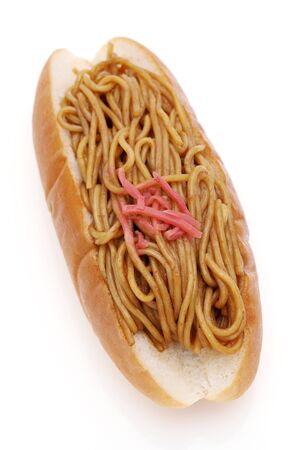 Japanese food, Yakisoba pan bread on white backgroundの写真素材