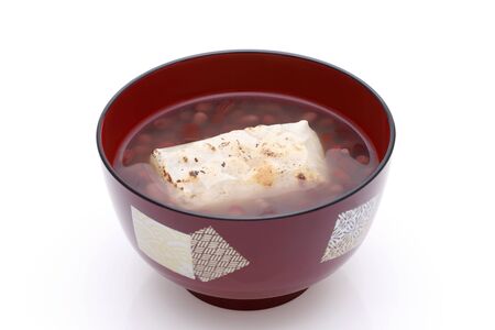 Japanese confectionery, Zenzai sweet in a bowl on white backgroundの写真素材