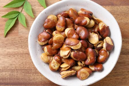 Japanese food, Snack of fried broad beans in a dishの写真素材