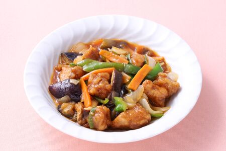 sweet and sour pork in a dish, Subutaの写真素材
