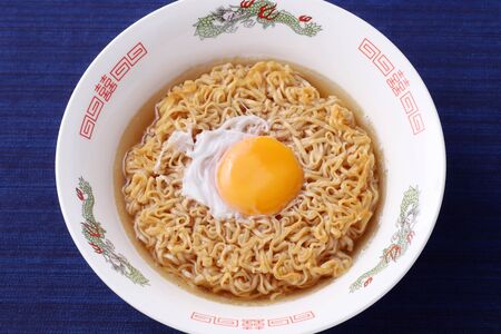 Japanese instant chikin noodles in a bowlの写真素材