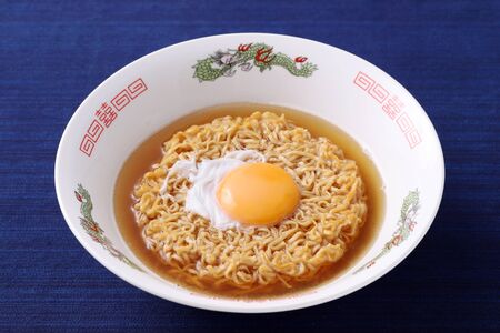 Japanese instant chikin noodles in a bowlの写真素材