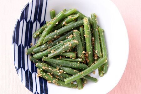 Japanese food, green beans with sesame, ingen mame gomaaeの写真素材