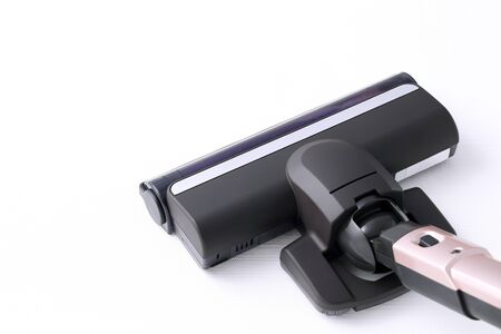 Head of modern vacuum cleaner on white backgroundの写真素材
