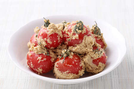 Nukazuke, Japanese traditional food, Cherry tomatoes salt pickled tsukemono in a dishの写真素材