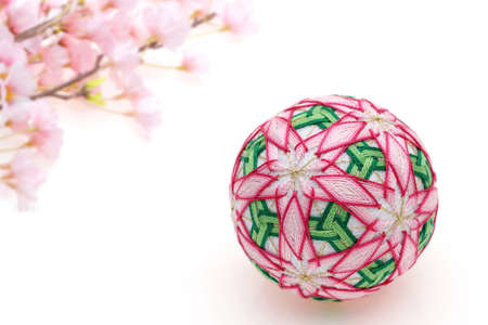 Japanese traditional colorful temari ball on a white backgrundの写真素材