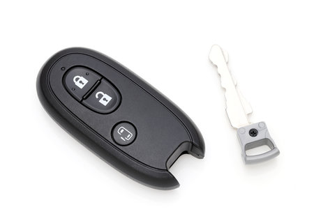 Car vehicle modern black key remote control have front button, slide-door button.の写真素材