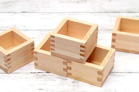 Japanese wooden masu box use to measure or use for drinking Japanese sakeの写真素材