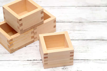 Japanese wooden masu box use to measure or use for drinking Japanese sakeの写真素材