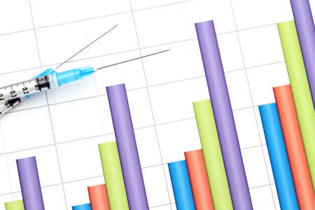 Medical syringe against the background of infection spread graphの写真素材