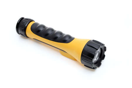 Electric led pocket flashlight isolated on white backgroundの写真素材