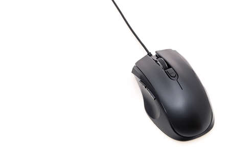 Computer mouse with cable on white backgroundの写真素材