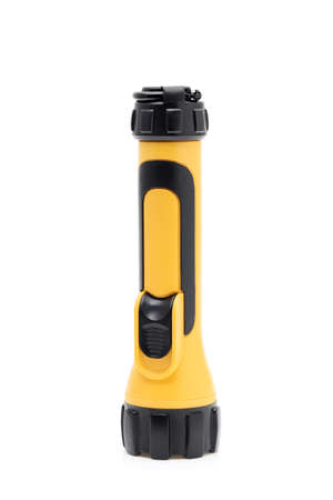 Electric led pocket flashlight isolated on white backgroundの写真素材