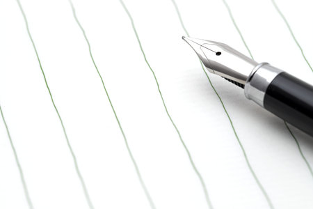 Fountain pen with Japanese writing letter paper backgroundの写真素材