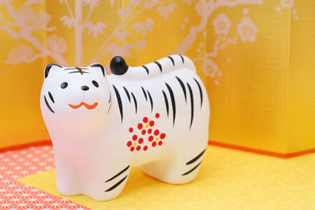 Dolls of Tora Tiger. Japanese new year card. Japanese new year tiger objectの写真素材