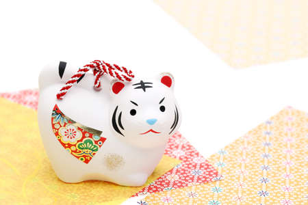 Dolls of Tora Tiger. Japanese new year card. Japanese new year tiger objectの写真素材