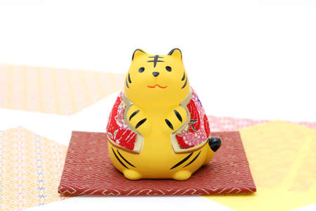 Dolls of Tora Tiger. Japanese new year card. Japanese new year tiger objectの写真素材