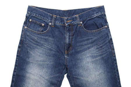 Jeans pants front with pockets and zipper, isolated on white backgroundの写真素材