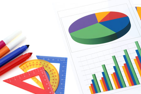 school, education and learning concept - drawn graph with marker pens and ruler