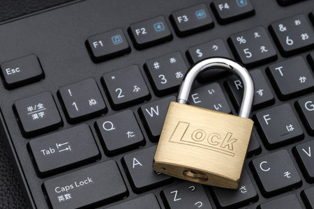 Padlock on computer keyboard. Concept of Internet security, data protection.の写真素材
