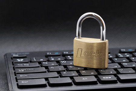 Padlock on computer keyboard. Concept of Internet security, data protection.の写真素材