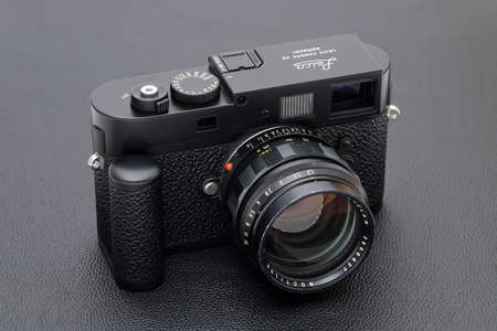 Kagawa, Japan - February 25, 2022: Leica M9-P full-frame digital rangefinder camera with Leitz 50mm f1.2 Noctilux M-mount lens. Vintage collectible classic lens concept.のeditorial素材
