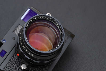 Kagawa, Japan - February 25, 2022: Leica M9-P full-frame digital rangefinder camera with Leitz 50mm f1.2 Noctilux M-mount lens. Vintage collectible classic lens concept.のeditorial素材