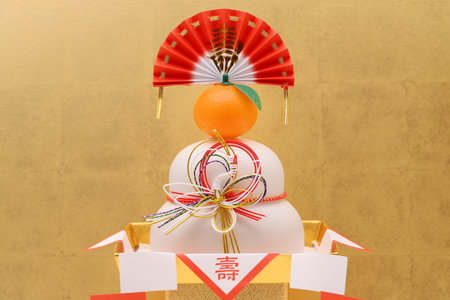 Traditional Japanese new year decoration Kagamimochi, Japanese word of this photography means "celebration or congraturations"の写真素材