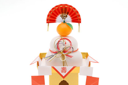 Traditional Japanese new year decoration Kagamimochi, Japanese word of this photography means "celebration or congraturations"の写真素材