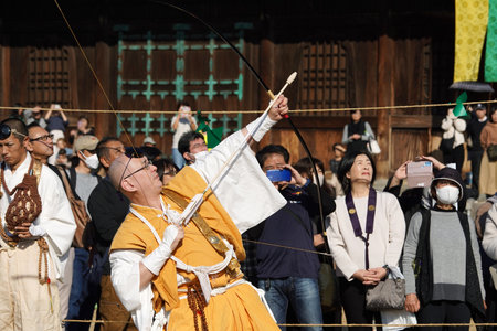 Kagawa, Japan - November 23th 2023: Sacred bonfires during Japanese, called Gomataki. Religious bonfire in the Zentuji-Park, Kagawa.のeditorial素材