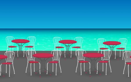 chairs with tables at the outdoor cafeのイラスト素材
