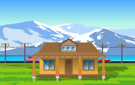 House in the grass fieldのイラスト素材