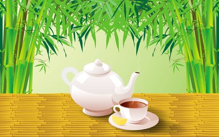 Lemon tea on a bamboo tableのイラスト素材