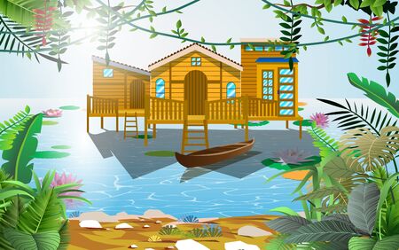 Wooden house in the marshのイラスト素材