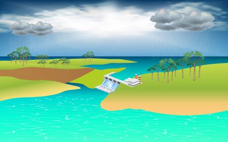 landscape of electricity generating damのイラスト素材