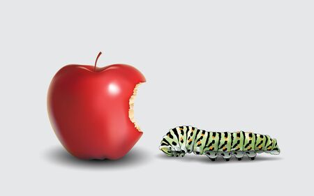 Red apple and wormのイラスト素材