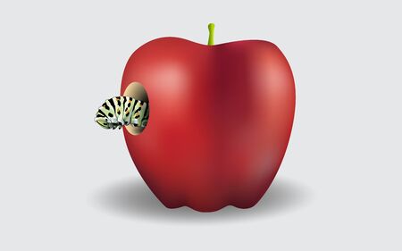 Red apple and wormのイラスト素材