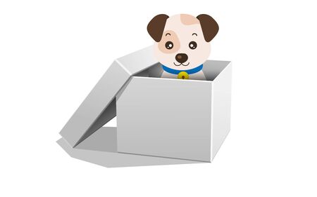 Puppy in the paper boxのイラスト素材